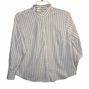 Talbots Woman Striped Button-Down Shirt – Size 14W – Blue & White Stand Collar